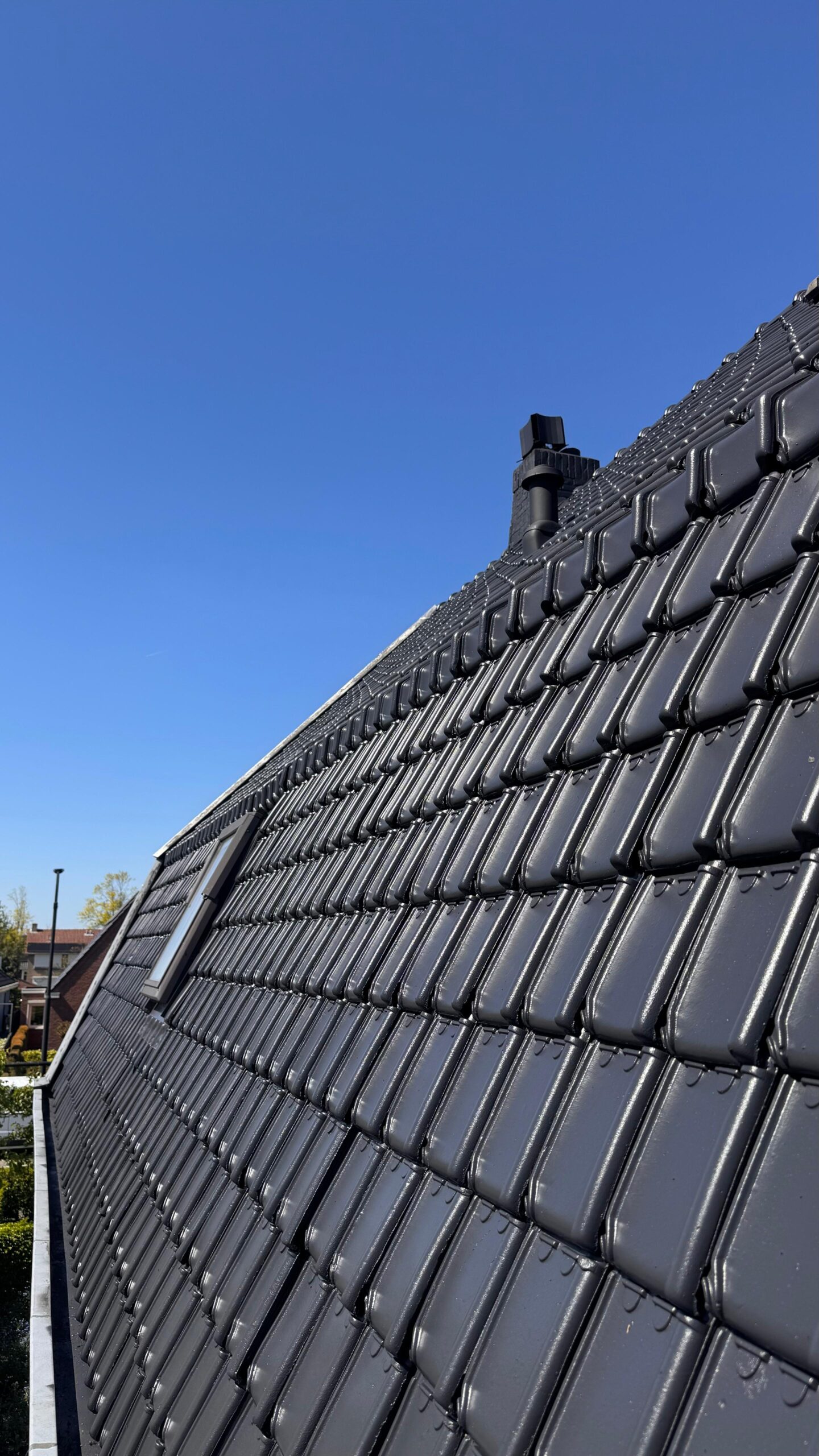 Hetzelfde pannendak na reiniging en coating in zwart